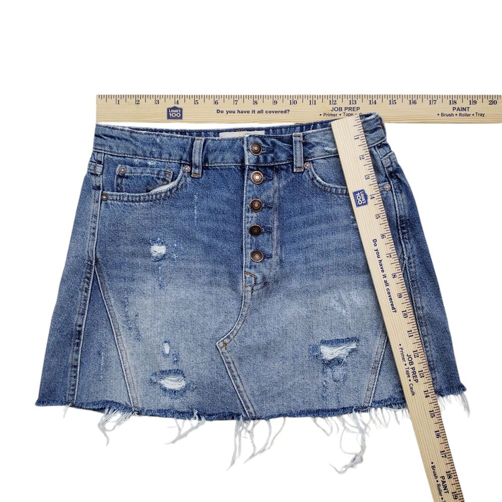 Free People We The Free Mini Jean Skirt Womens 27 Denim Distressed Button Fly - Picture 5 of 10